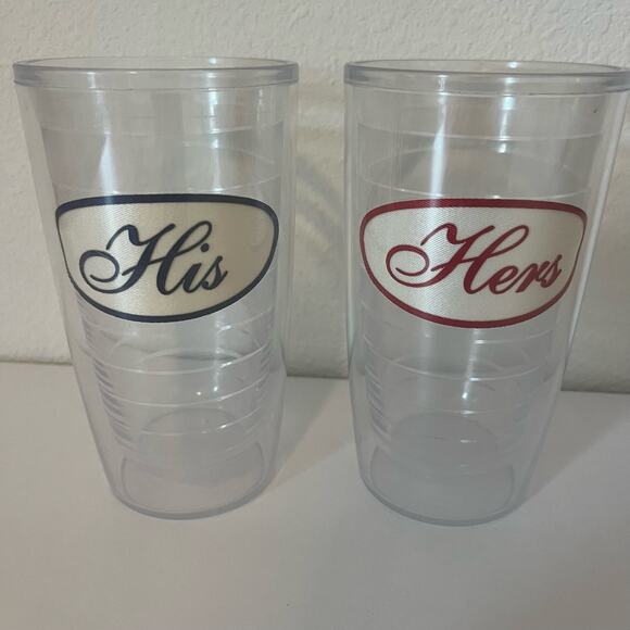 Tervis Tumbler His and Hers 16 oz Hot Cold Cups Married Engaged Discontinued - Picture 1 of 6